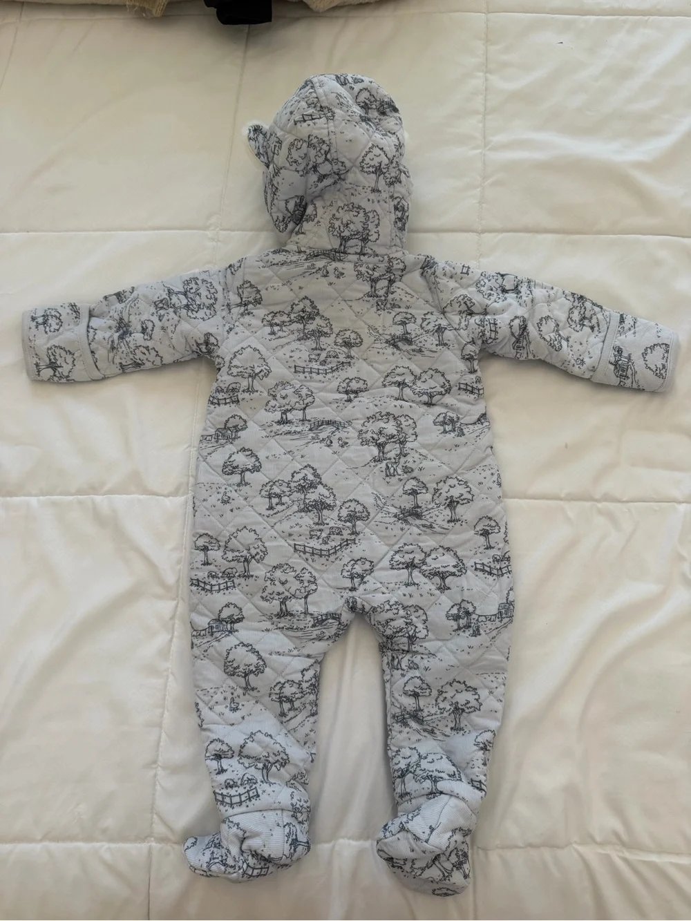 Nordstrom Light Gray Quilted Baby One-Piece with Tree Print